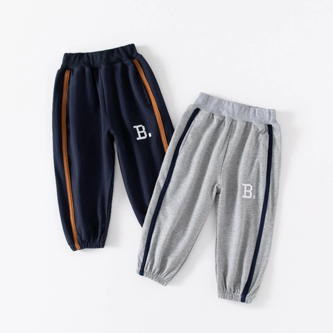 Kids Boys Cotton Blend Sweatpants Letter Embroidery Side Stripe Elastic Waist Joggers Casual Spring Autumn Sports Pants