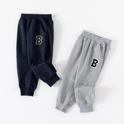 Boys Casual Cotton Blend Joggers Korean Style Embroidered Letter Sporty Pants Loose Ribbed Cuffs Sweatpants For Kids
