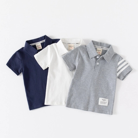 Boys Cotton Blend Short Sleeve Polo Shirt Casual Striped Sleeve Breathable Toddler Summer Polo Top For Kids