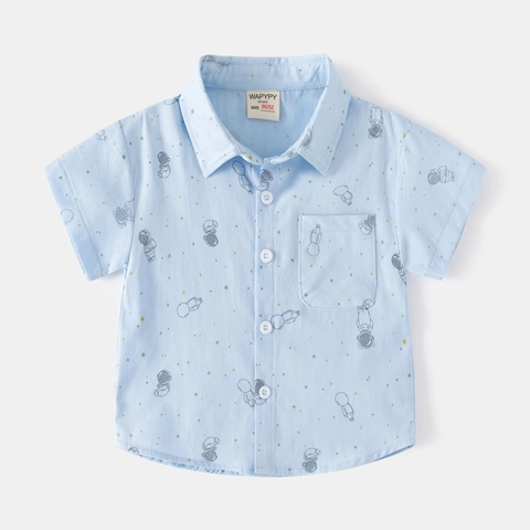 Camicia a Maniche Corte Casual in Cotone per Bambini Ragazzi con Stampa di Astronauti Spaziali e Pianeti Top Morbido Estivo