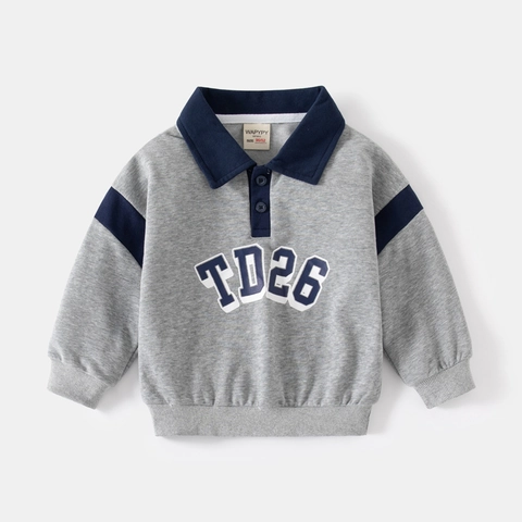 Kinder Jungen Casual Baumwollmischung Sweatshirt Langarm Polo Revers Dünne Jacke Buchstaben Druck Modische Frühling Tops