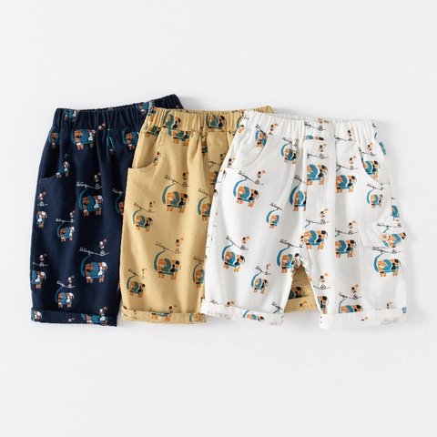 Pantaloncini Casual in Misto Cotone da Bambino Con Stampa a Elefante Colorata Vita Elastica Morbida Pantaloni Estivi Bambini