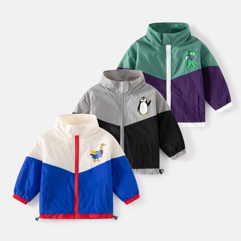 Kleurblok Zonbeschermende Jas voor Kinderen Lichtgewicht Windjack met Cartoonprint Casual Sportief Topje voor Jongens Meisjes