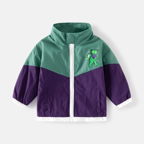 Kleurblok Zonbeschermende Jas voor Kinderen Lichtgewicht Windjack met Cartoonprint Casual Sportief Topje voor Jongens Meisjes