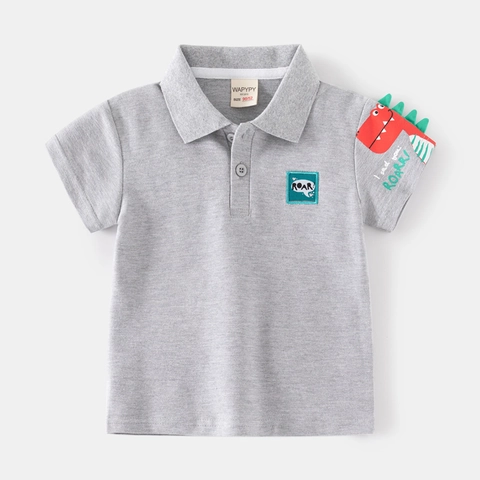 Jongens Casual Katoen Bedrukt Poloshirt Met Cartoon Dinosaurus Patroon Roar Patch Kinderen Zomer Ademend Polo Top