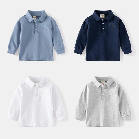 Toddler Boys Casual Cotton Blend Polo Shirt Long Sleeve Solid Color Lapel Top For Spring Autumn Kids Clothes