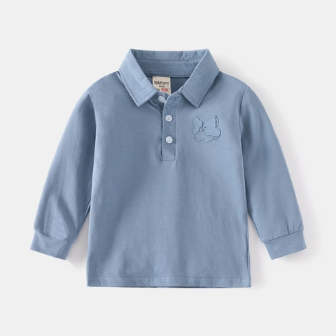 Toddler Boys Casual Cotton Blend Polo Shirt Long Sleeve Solid Color Lapel Top For Spring Autumn Kids Clothes