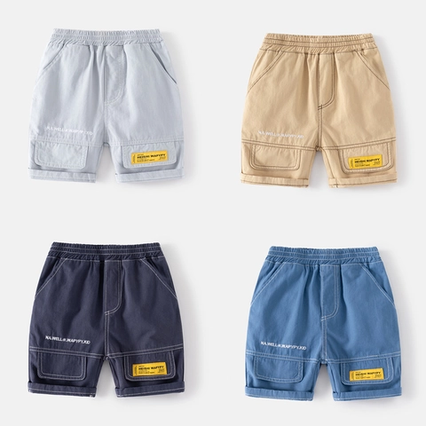 Pantalones Cortos Cargo para Niños Mezcla de Algodón Verano Casual Estilo Coreano Pantalones Holgados con Bordado de Letras y Cintura Elástica
