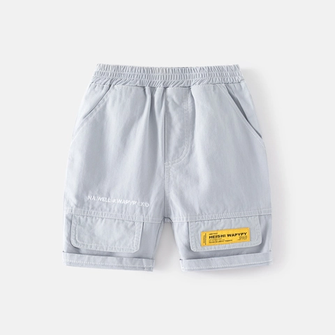 Pantalones Cortos Cargo para Niños Mezcla de Algodón Verano Casual Estilo Coreano Pantalones Holgados con Bordado de Letras y Cintura Elástica