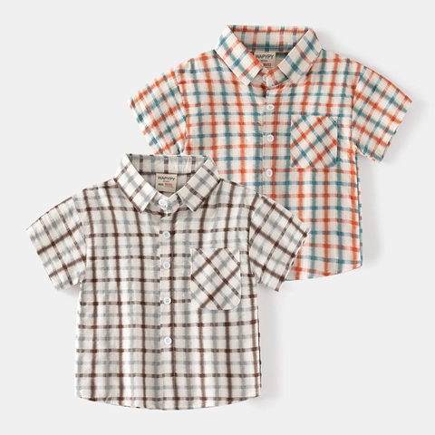 Camicia a Quadri Casual da Ragazzo in Morbido Misto Cotone Traspirante Maglia a Manica Corta con Bottoni e Tasca per Estate