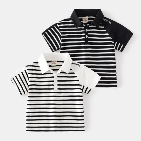 Polo a Strisce Casual per Bambini Manica Corta in Misto Cotone Traspirante Top Stile Coreano Moda Estate Abbigliamento per Bambini