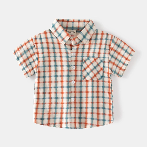 Camicia a Quadri Casual da Ragazzo in Morbido Misto Cotone Traspirante Maglia a Manica Corta con Bottoni e Tasca per Estate
