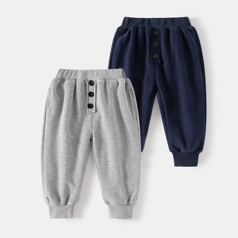 Jungen Koreanischer Stil Baumwollmischung Sporthosen Herbst Casual Einfarbige Hosen Mit Drei Knöpfen Gerippte Bündchen Kinder