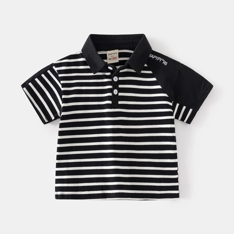 Polo a Strisce Casual per Bambini Manica Corta in Misto Cotone Traspirante Top Stile Coreano Moda Estate Abbigliamento per Bambini