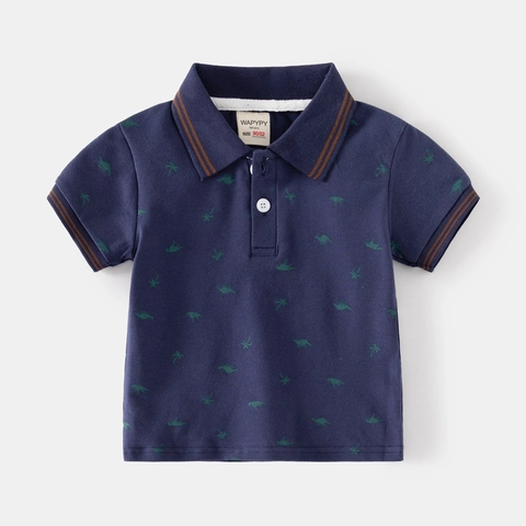 Boys Cartoon Dinosaur Print Polo Shirt Cotton Blend Short Sleeve Summer Casual Toddler Kids Turn-down Collar Printed Top