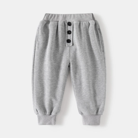 Jungen Koreanischer Stil Baumwollmischung Sporthosen Herbst Casual Einfarbige Hosen Mit Drei Knöpfen Gerippte Bündchen Kinder
