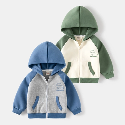 Kinderen Jongens Hoodie Dinosaurus Rits Sweatshirt Katoenmix Kleurblok Lange Mouw Herfstjas Bovenkleding