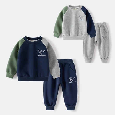 Jongens Dinosaurusprint Trainingspak Katoenmix Lange Mouw Sweatshirt En Joggingbroek Casual Sport Top En Broek Voor Kinderen