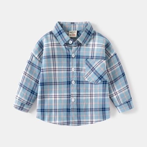 Kinder Jungen Karohemd Langarm Baumwolle Button Down Lässiges Oberteil Koreanischer Stil Blau Weiß Kariertes Hemd Für Kleinkinder