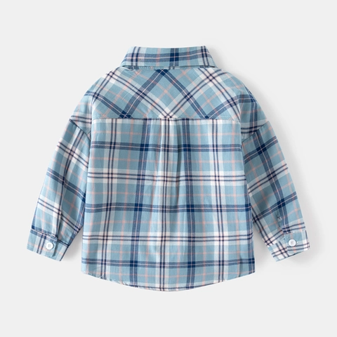 Kinder Jungen Karohemd Langarm Baumwolle Button Down Lässiges Oberteil Koreanischer Stil Blau Weiß Kariertes Hemd Für Kleinkinder