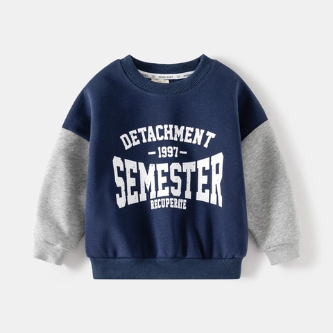 Jongens Katoen Casual Kleurblok Sweatshirt Letterprint Ronde Hals Lange Mouw Pullover Tops Voor Kinderen School Dagelijks