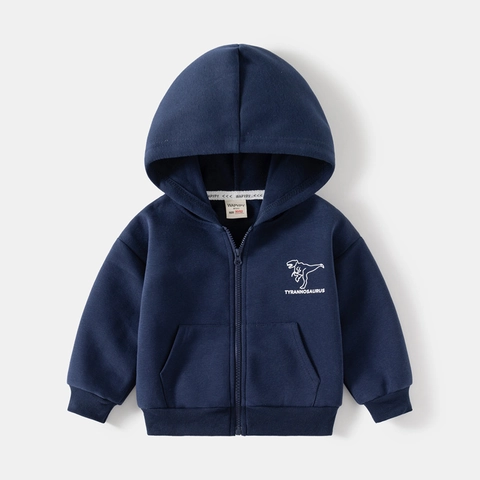Giacca da Bambino con Cappuccio e Cerniera Stampa Dinosauro in Misto Cotone Casual a Maniche Lunghe per Bambini Autunno