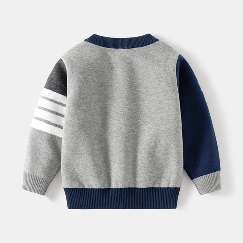 Koreaanse Stijl Jongens Katoenmix Pullover Herfst Kleurblok Gestreepte Breigoed Ronde Hals Lange Mouw Top Voor Kinderen