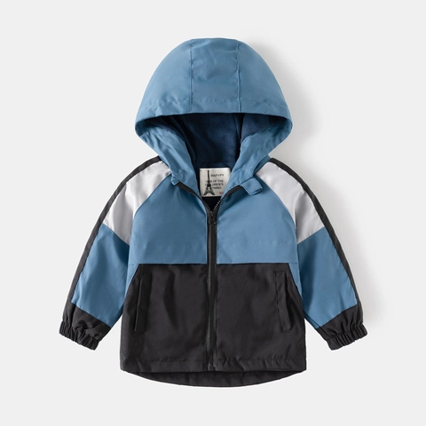 Jongens Fleece Gevoerde Jas Met Capuchon Kleurblok Winddicht Rits Kinderen Herfst Winter Casual Mantel