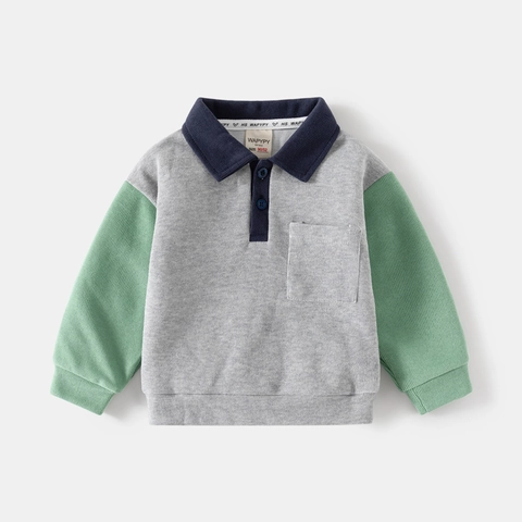 Jongens Mode Kleurblok Sweatshirt Herfst Lange Mouw Polokraag Pullover Koreaanse Stijl Kinderen Katoenmix Patchwork Top