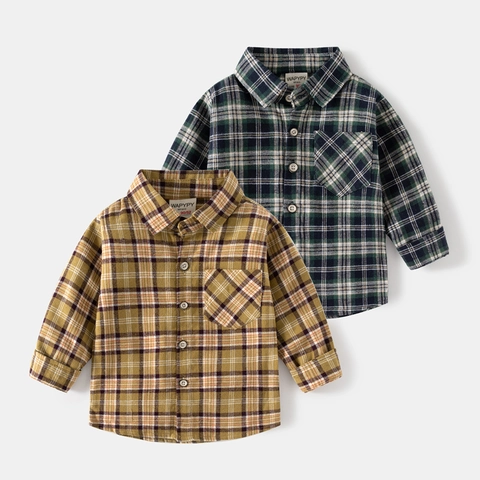 WAPYPY Jungen Karo Langarmshirt 100% Baumwolle Gerauht Flanell Casual Button Down Top Für Kleinkinder Herbst Kleidung