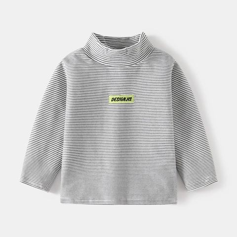 Unisex Kids Striped High Neck T-Shirt Korean Style Warm Polyester Long Sleeve Base Layer Top For Boys Girls Casual Daily Wear