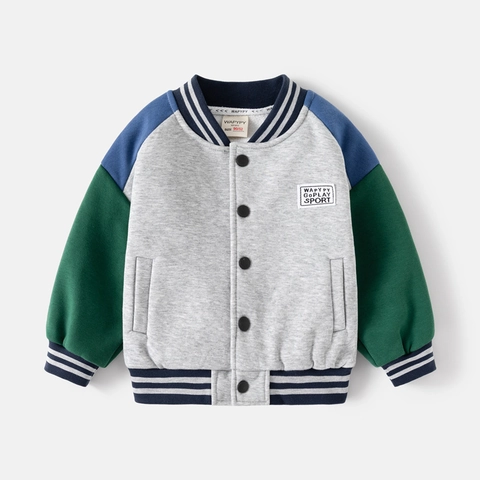 Veste de Baseball Varsity Décontractée pour Garçons à Blocs de Couleur Manteau Sweat-shirt Doublé de Polaire Épaissi Avec Fermeture à Boutons et Écussons de Lettres pour Enfants