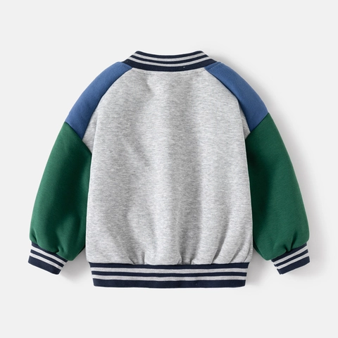 Veste de Baseball Varsity Décontractée pour Garçons à Blocs de Couleur Manteau Sweat-shirt Doublé de Polaire Épaissi Avec Fermeture à Boutons et Écussons de Lettres pour Enfants