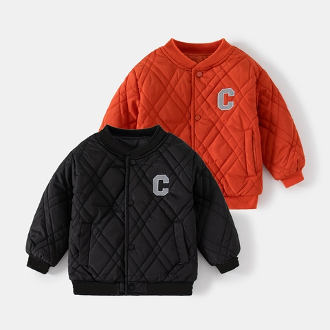 Jungen Gesteppte Wattierte Jacke Buchstabe C Patch Baseballkragen Verdickter Wintermantel Winddicht Casual Kinder Oberbekleidung