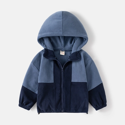 Jongens Fleece Jas met Capuchon Kleurblok Rits Polar Fleece Jas Warme Bovenkleding Voor Kinderen Peuters Zachte Verdikte Tops