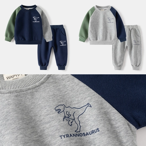 Jongens Dinosaurusprint Trainingspak Katoenmix Lange Mouw Sweatshirt En Joggingbroek Casual Sport Top En Broek Voor Kinderen