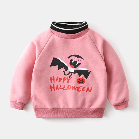 Felpa Halloween Bambini Foderata in Pile Vampiro Cartone Animato Rosa Manica Lunga Collo Alto per Bambini Ragazzi Ragazze