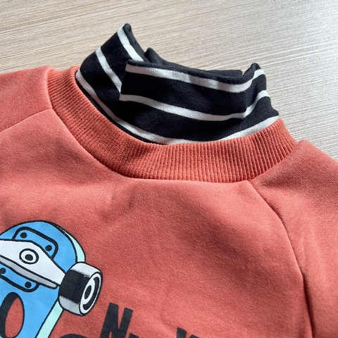 Felpa Calda da Ragazzo Foderata in Pile Cartoon Skateboard Mock Neck Pullover Autunno Inverno Bambini Stile Coreano Top