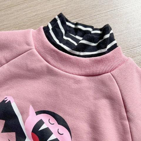 Felpa Halloween Bambini Foderata in Pile Vampiro Cartone Animato Rosa Manica Lunga Collo Alto per Bambini Ragazzi Ragazze