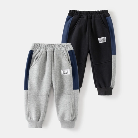 Jongens Winter Verdikte Joggingbroek Fleece Gevoerd Sportbroek Katoenmix Patchwork Casual Sweatpants Voor Kinderen