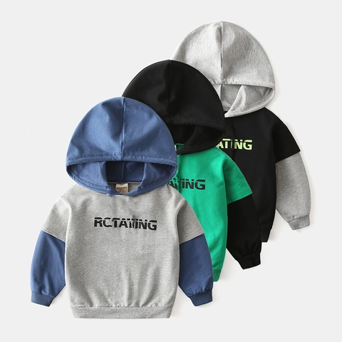 Kinderen Hoodie met Capuchon Katoenmix Kleurblok Letterprint Lange Mouw Pullover Herfst Casual Jongens Tops