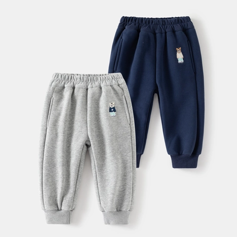 Pantaloni Jogger Termici Da Bambino Con Ricamo Orsetto Vita Elastica Pantaloni Sportivi Invernali Caldi Per Bambini