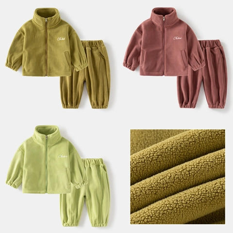 Kids Polar Fleece Loungewear Including Jacket And Pants Warm Thickened Winter Clothing With Letter Embroidery Boys Girls