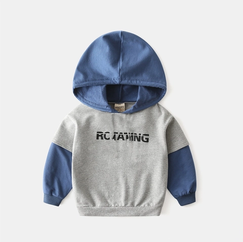 Kinderen Hoodie met Capuchon Katoenmix Kleurblok Letterprint Lange Mouw Pullover Herfst Casual Jongens Tops