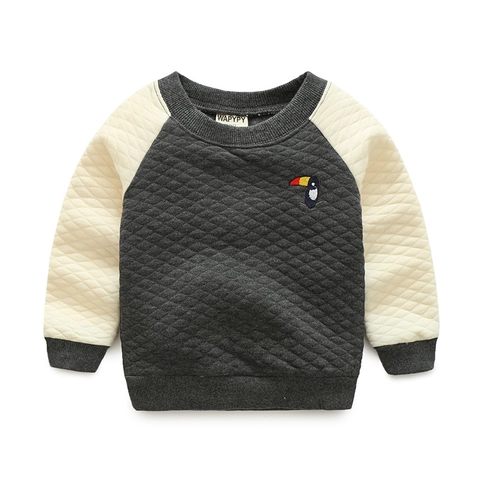 Jongens Verdikte Katoenmix Gewatteerd Sweatshirt Toekan Borduursel Contrast Raglanmouwen Pullover Casual Herfst Winter Top