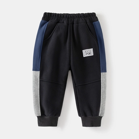 Jongens Winter Verdikte Joggingbroek Fleece Gevoerd Sportbroek Katoenmix Patchwork Casual Sweatpants Voor Kinderen