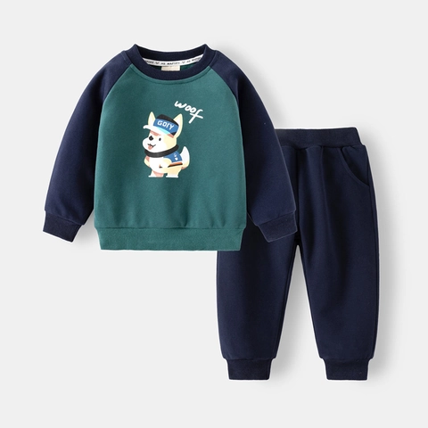 Jongens Casual Katoenmix Hoodie En Broek Set Cartoon Bedrukt Raglanmouwen Sportief Herfst Kleding Voor Kinderen Peuter