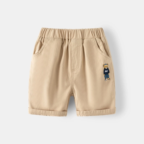 Boys Summer Cotton Shorts Casual Bear Embroidery Loose Fit Shorts Breathable Toddler Kids Middle Pants Soft Shorts