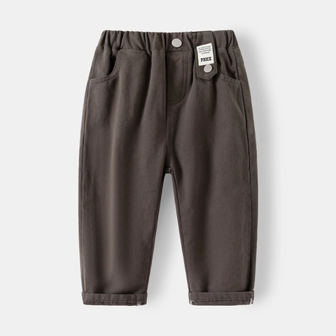 Pantalones Largos de Algodón Casuales para Niños Color Sólido Cintura Elástica Pantalones Modernos Con Parche de Etiqueta