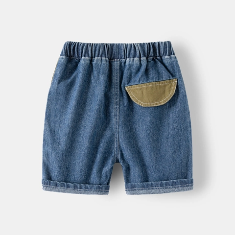 Jongens Koreaanse Stijl Patchwork Denim Shorts Katoen Gewassen Cargo Shorts Met Contrastzakken Voor Kinderen Zomer Casual Dagelijks